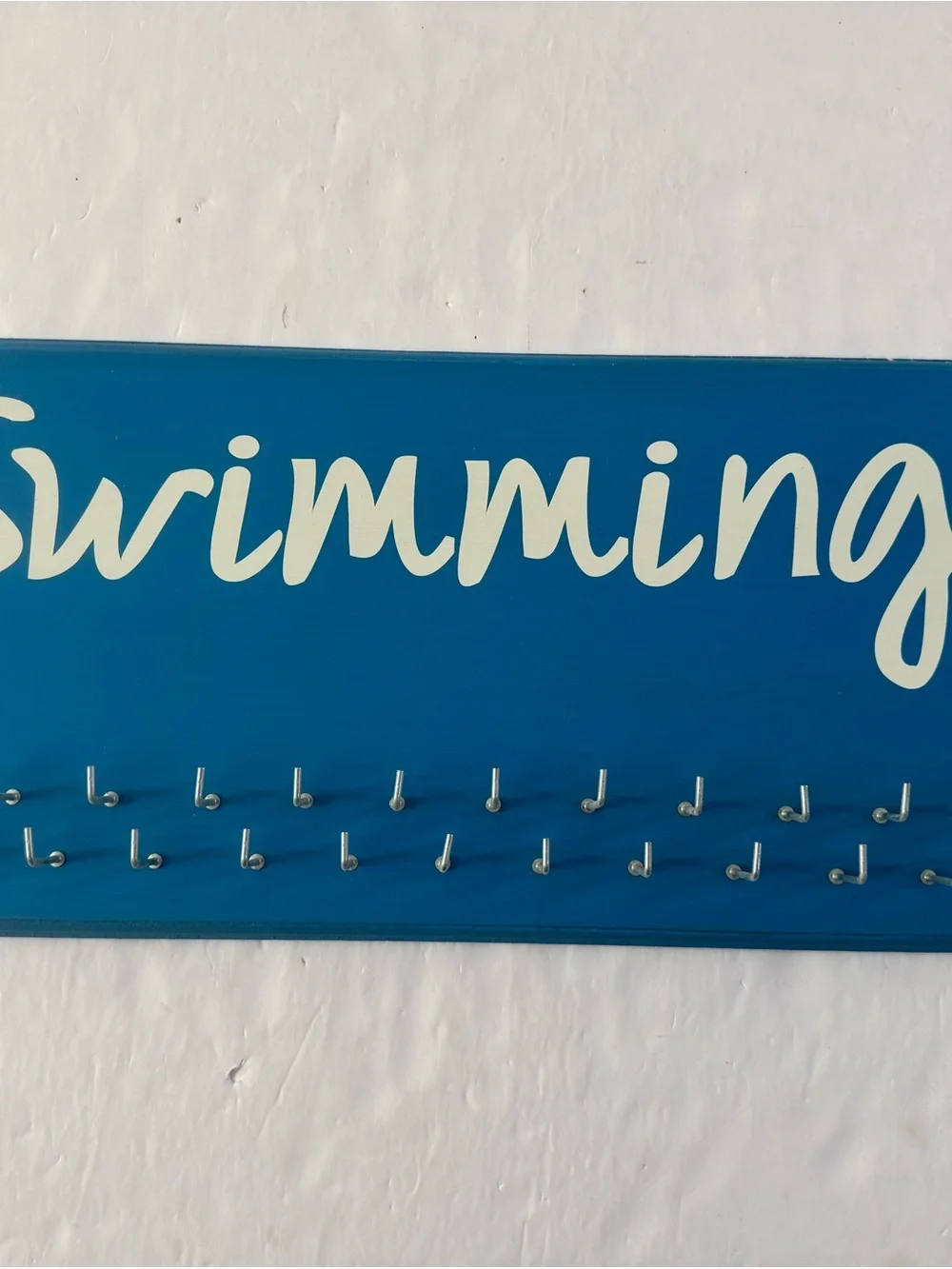 Swimming Wall Hook Rack - Blue medals ribbons display swim team